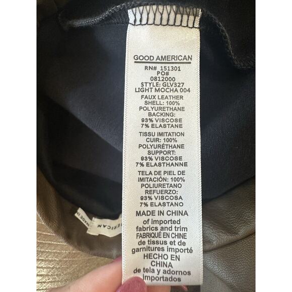 NWT Good American Light Mocha Faux Leather Leggings Women’s Size 3 Elastic Waist - Picture 14 of 16